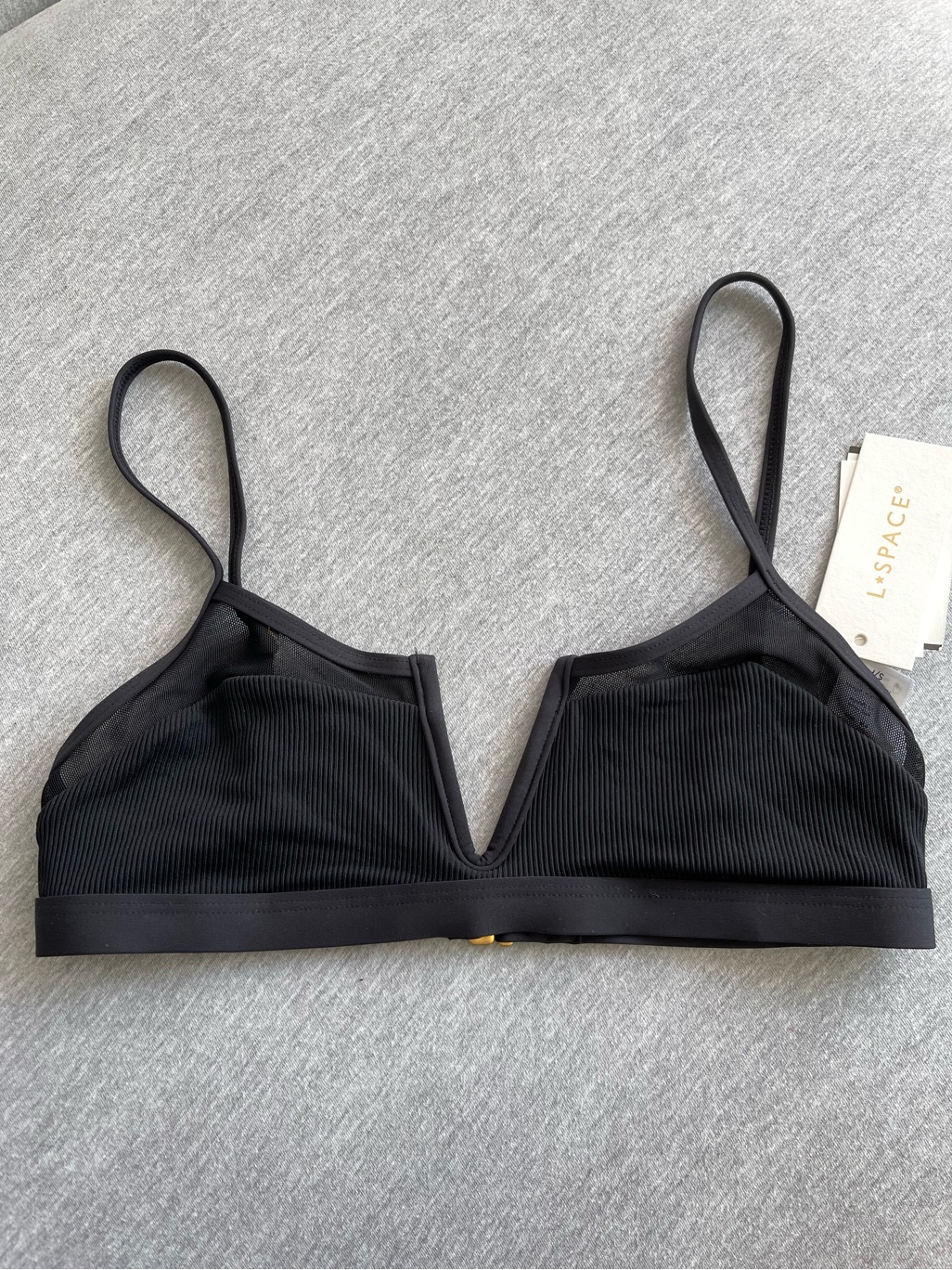 L*Space Black Ribbed V-Notch Bikini Top Nwt